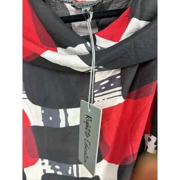 NWT Shana Multicolor Black & Red Geometric Print Cowl Neck Top #1119 Size XS - Picture 4 of 4